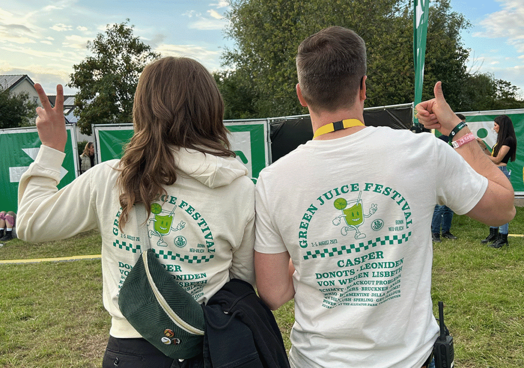 Das Green Juice Merch im Einsatz.